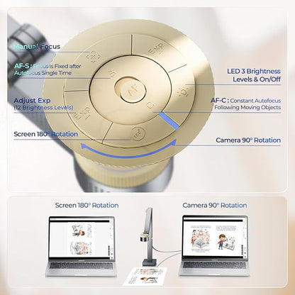 CZUR Fancy S Pro USB Document Camera for Teacher, 12MP 4K Webcam with Microphone and LED Light, Up to 60fps, Auto Focus, for Remote Teaching, Web Conference, for Mac and Windows, Black