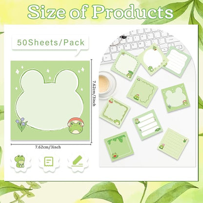 Frog Sticky Notes Gifts - 9 Pack Cute Frog Sticky Notes 3x3 Inch Cartoon Funny Self-Stick Notepads Novelty Animals Post Pads Gifts for Women Men School Office Supplies 450 Sheets