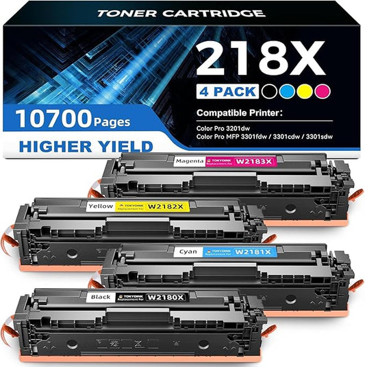 TOKYOINK 218X High Yield Toner Cartridge 3301fdw Toner Replacement for HP 218A 218X Toner Cartridges 4 Pack Work with HP Color Pro MFP 3301fdw 3301cdw 3301sdw 3201dw, 3201 3301 Series Printer Ink