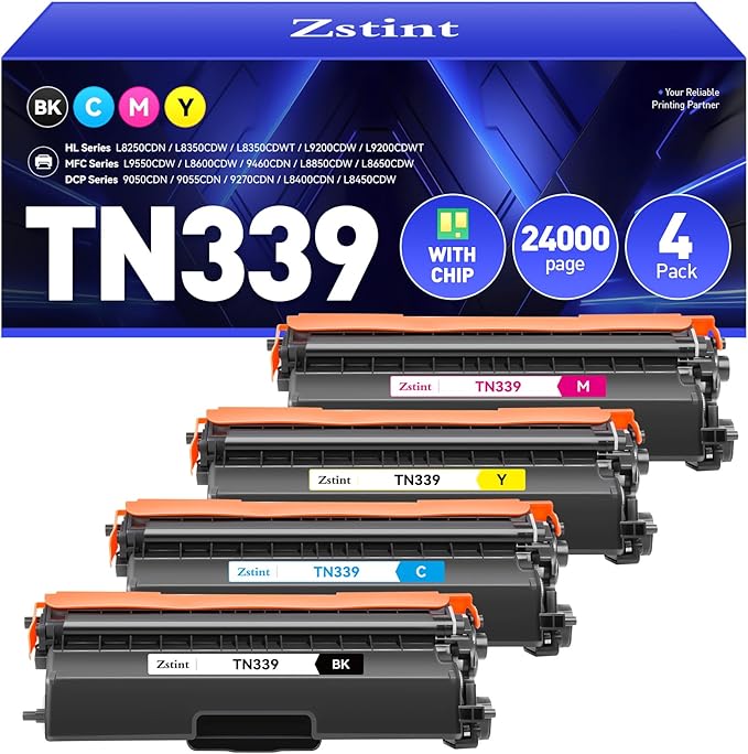 TN339 Toner Cartridge Set 4-Pack (Black Cyan Yellow Magent) Compatible for Brother TN-339 HL-L8350CDW MFC-L8850CDW MFC-L8600CDW HL-4150CDN MFC-9970CDW DCP-L8400 L8450 L8250 L8850 L8650 4570CDW Printer