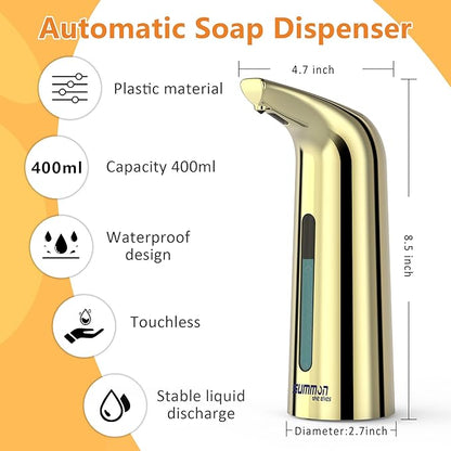 Automatic Liquid Soap Dispenser Touchless,400ML Hand & Dish Countertop Gold Electric Dispenser with Sensor,Modern 4 Gear Adjustable Waterproof Battery Operated Kitchen Auto Soap Pump