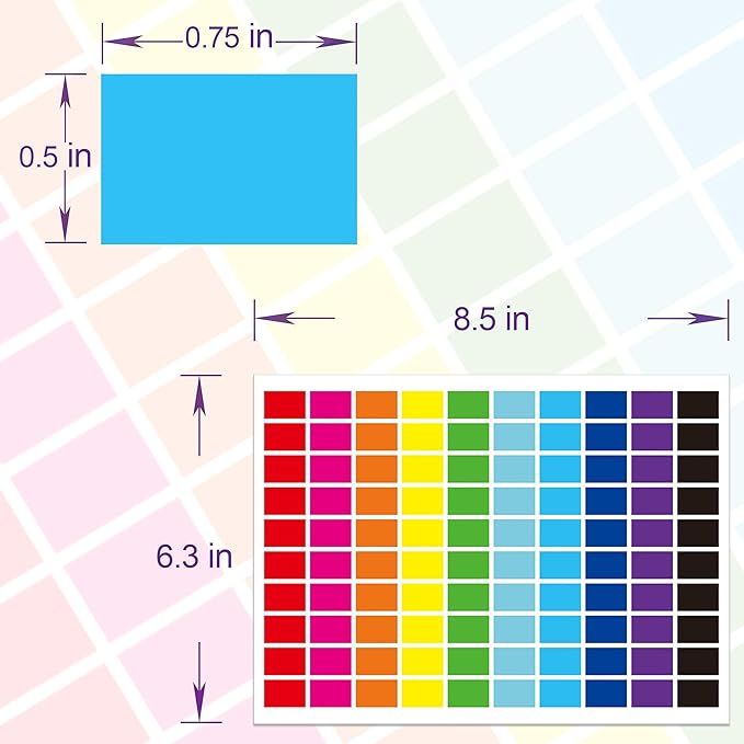 5000 Colored Rectangular Labels - 1/2" x 3/4" - 10 Color Coding Stickers - 0.5 x 0.75 Inch Garage Sale Price Dot Stickers - Perfect for Offices, Student Classroom, Library