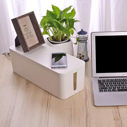 Cable Organizer Box Set of Three, Power Cover Cord Holder Surge Protector for Desk (White)