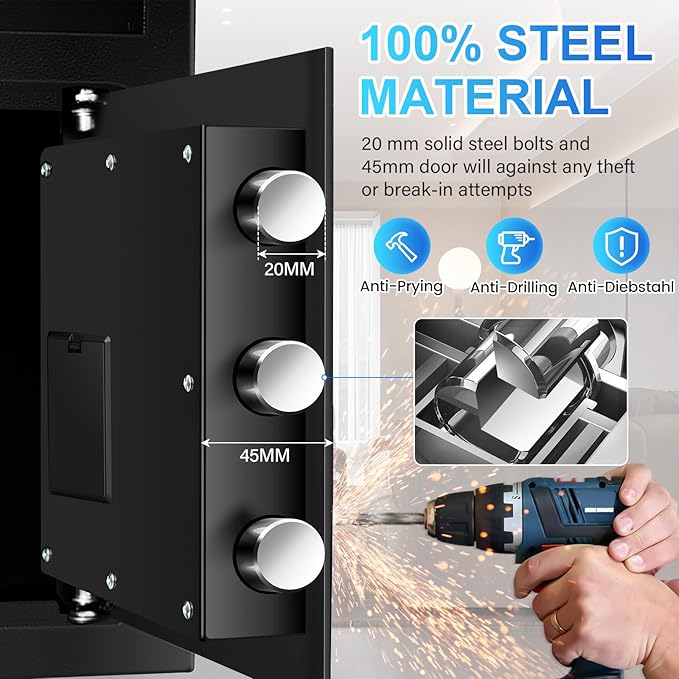3.0 Cuft Large Biometric Safe Box, Personal Safes for Home Use Fire and Water Proof with Fingerprint Lock, Fireproof Safe with Fireproof Waterproof Bag, Security Safety Box for Home Office