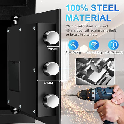 3.0 Cuft Large Biometric Safe Box, Personal Safes for Home Use Fire and Water Proof with Fingerprint Lock, Fireproof Safe with Fireproof Waterproof Bag, Security Safety Box for Home Office
