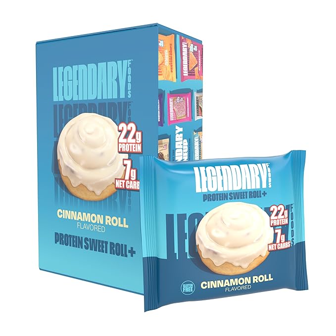 Legendary Foods Cinnamon Roll 22g Protein Bars – Gluten-Free, Low Carb Meal Option – Sweet Zero Sugar Snack, Keto-Friendly – 10-Pack High Protein Pre- or Post-Workout Nutrition Bars