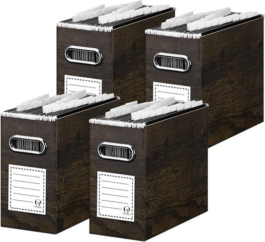 Oterri Cardboard File Organizer Box for Hanging File Folders Letter Size,File Box for Computer Desk,File Cabinet,Working Home,Office,Classroom (Brown Wood Grain Print, Letter Size - 4 Packs)