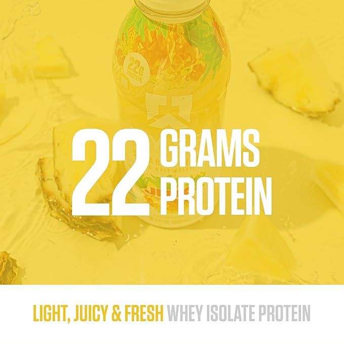 RYSE Clear Protein Drink - Jell-O Island Pineapple - 100 Calories, 22g Whey Isolate Protein Shake, Sugar-Free, 0g Fat & Lactose-Free - Refreshing Ready-to-Drink Beverage - 16.9 fl oz Bottles (12-Pack)