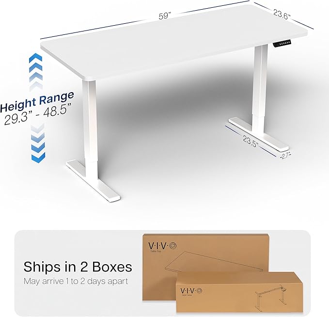 VIVO Electric 60 x 24 in Standing Desk, Memory Height Adjustment, 1B Series, One-Piece White Top, White Frame, DESK-KIT-1W6W