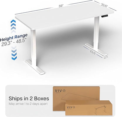 VIVO Electric 60 x 24 in Standing Desk, Memory Height Adjustment, 1B Series, One-Piece White Top, White Frame, DESK-KIT-1W6W