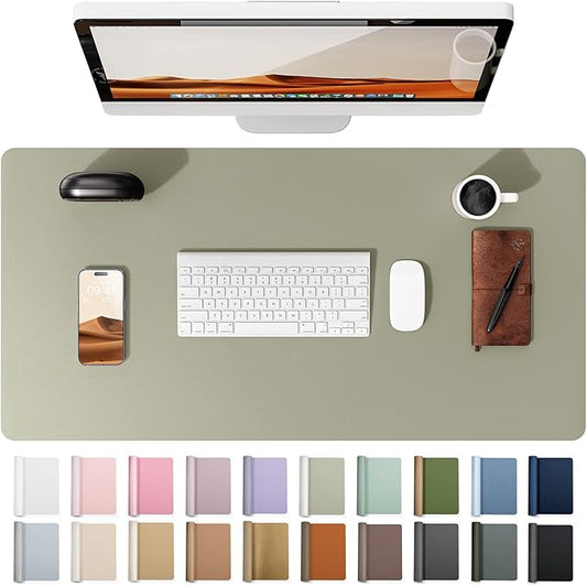 YSAGi Leather Desk Pad Protector, Office Desk Mat, Large Mouse Pad, Non-Slip PU Leather Desk Blotter, Laptop Desk Pad, Waterproof Desk Writing Pad for Office and Home (Olive Beige, 23.6" x 13.8")