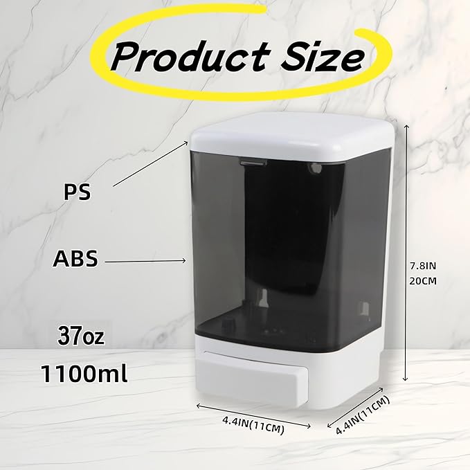 Manual Soap Dispenser Wall Mounted 37oz(1100ml) Commercial Hand Sanitizer Dispenser for Bathroom Kitchen Restaurant ABS Plastic Shampoo & Gel Compatible