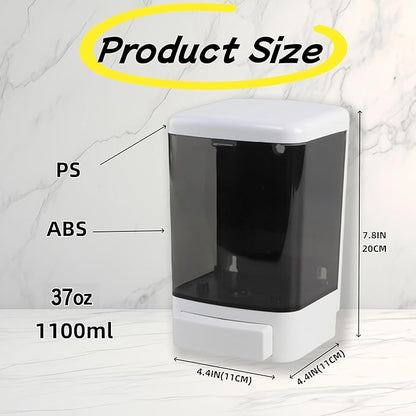 Manual Soap Dispenser Wall Mounted 37oz(1100ml) Commercial Hand Sanitizer Dispenser for Bathroom Kitchen Restaurant ABS Plastic Shampoo & Gel Compatible