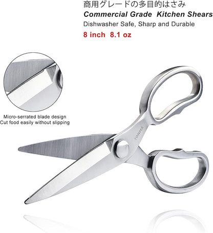TONMA Kitchen Scissors All Purpose [Made in Japan] Full Metal Stainless Steel Japanese Kitchen Shears Heavy Duty with Micro Serrated, Cooking Scissors for Food Ergonomic Dishwasher Safe