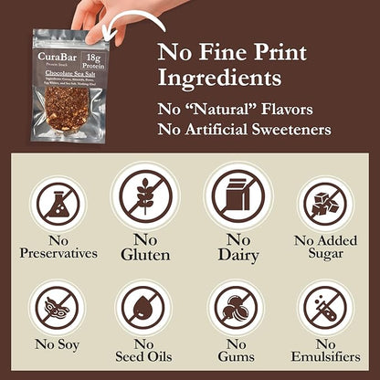 CuraBar Protein Bars – Chocolate Sea Salt, 17g Protein, Low Carb, Gluten Free, Dairy Free, Healthy Snack, Seed Oil Free, No Artificial Ingredients, 12 Count