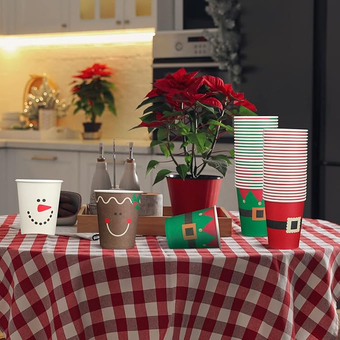 Funtery 100 Pieces Christmas Paper Cups Xmas Disposable Coffee Cups Snowflake Santa Snowman Elk Lights Christmas 9 Ounce Drinking Tea Paper for Daily Use Holiday (Bright Style)