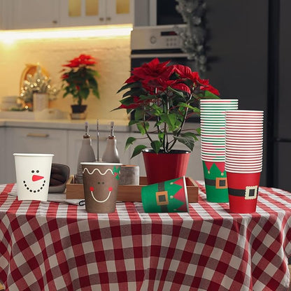 Funtery 100 Pieces Christmas Paper Cups Xmas Disposable Coffee Cups Snowflake Santa Snowman Elk Lights Christmas 9 Ounce Drinking Tea Paper for Daily Use Holiday (Bright Style)