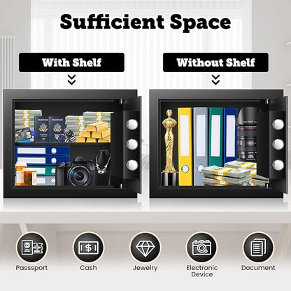 1.2 Cu ft Fireproof Safe Box for Home Use, Fire Safe with Keypad and Removable Shelf, Digital Security Safes with Combination Lock for Money Jewelry Medicine Documents