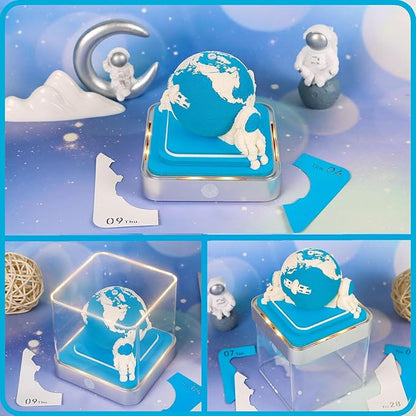 Time Piece Calendar 2026 3D Memo Pad Desk Calendar Tear Away Notepad with Lights DIY Art Carving Sticky Notes Artwork Gift for Thanksgiving Christmas Office Desktop Decoration-Blue Earth