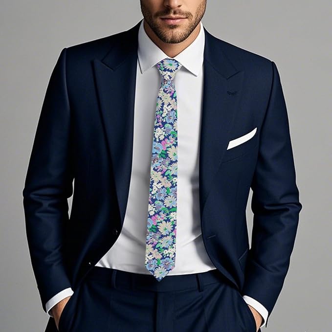 Cotton Floral Ties for Men 2.76" Men's Skinny Tie Linen Flower Printed Neck Tie for Wedding Dating Party