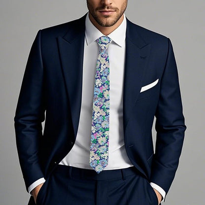 Cotton Floral Ties for Men 2.76" Men's Skinny Tie Linen Flower Printed Neck Tie for Wedding Dating Party