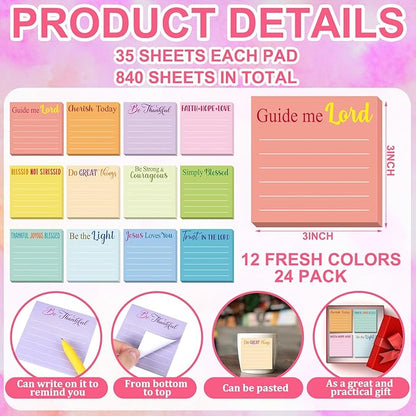 Yinder 24 Pcs Inspirational Sticky Notes Christmas Stocking Stuffers Motivational Sticky Notes Pad Employee Appreciation Gift Bulk for Teacher Nurse Coworker Office 3 x 3'' (Bible,Light Color)