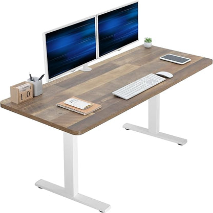 VIVO Electric 60 x 24 in Standing Desk, Memory Height Adjustment, 1B Series, One-Piece Reclaimed Wood Top, White Frame, DESK-KIT-1W6P