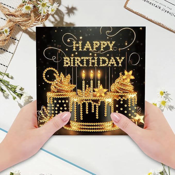 6PCS Diamond Art Painting Greeting Card Set, Birthday Pattern Cards with Envelopes,DIY Card Making Kits Thank You Card Arts Crafts for Birthday
