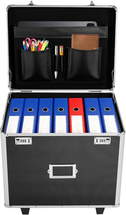 Rolling File Box Document Box with Lock Wheels Multi-Layer Water-Resistant Large Portable Home Filing Cabinet for Hanging Folders 19.2 x 15 x 16inch