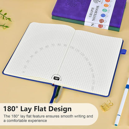 Graph Paper Notebook, 160 Pages Grid Journal for women & men, A5 Hardcover Leather Graphing Notebook for School, Work, Travel, Note Taking 5.9”x8.5” (Navy)