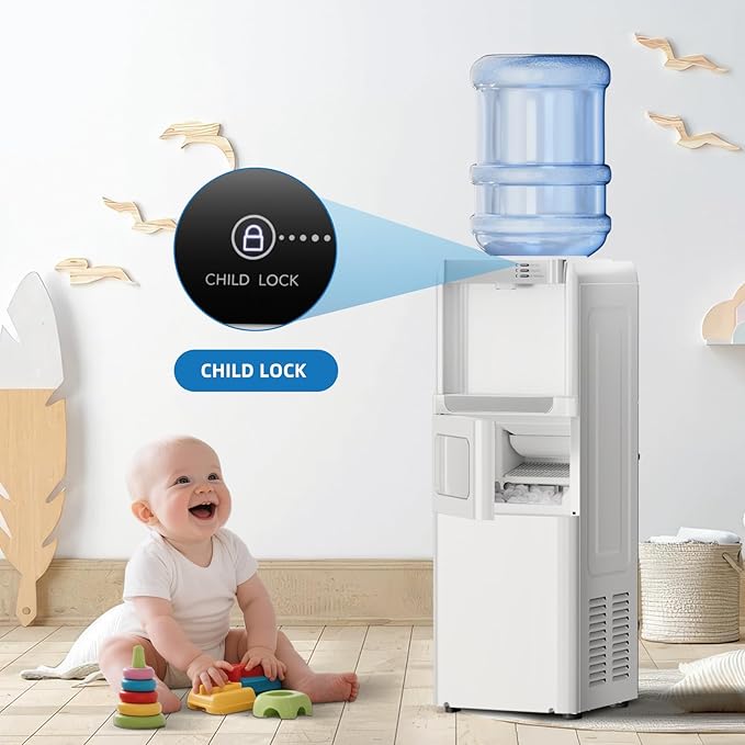 Antarctic Star 3-in-1 Hot and Cold Water Cooler Dispenser with Built-in Ice Maker, for 3 to 5 Gallon Bottle Water Dispenser，with Child Safety Lock，White