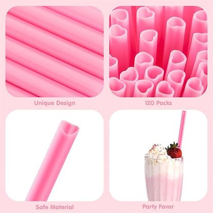 JOYIN 120 PCS Valentine Heart Shaped Pink Straws, Reusable Drinking Cute Straw for Valentine's day Cocktail, Birthday Party, Bridal Shower, Wedding Supplies, Valentine Party