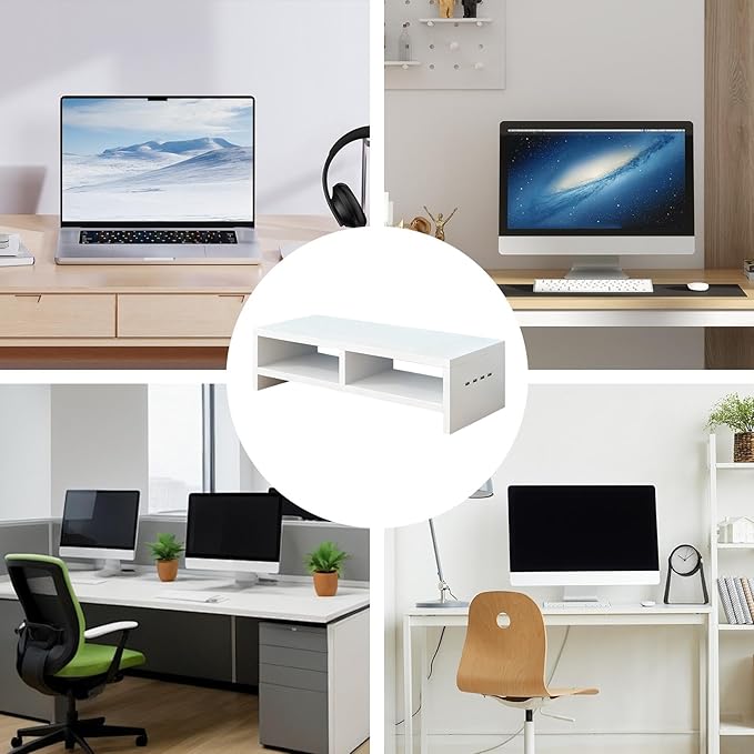 Monitor Stand, with Sleek Modern Design, 50x20x13cm, Monitor Stand Riser, Wireless Charging Desk Organizer, Ergonomic Height, for Multitasking and Desktop Organization