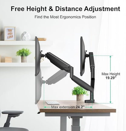 Dual Ultrawide Monitor Mount for 22-35 inch Computer Screens, 2 Monitor Arm Stand with Gas Spring System Each Holds up to 30.8lbs, Full Motion Height Adjustable, VESA 75x75/100x100mm