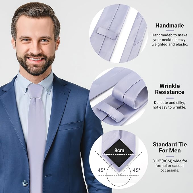 Black Ties For Men Solid Pure Color Formal Neckties 3.15" (8CM) Men's Tie for Business and Wedding with Gift Box