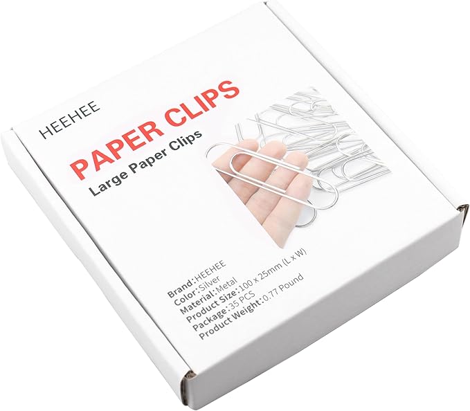 HEEHEE 35 PCS 4 Inch Silver Large Paper Clips - Rust Resistant and Bend Proof, Smooth Finish, Large Jumbo Paperclips for Office School, Documents, Card