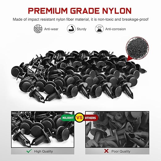 Nilight 100PCS Bumper Rivet Clips for GM 21030249 for Ford N807389S for Chrysler 6503598 Nylon Car Push Fastener Kits 9mm Hole,2 Years Warranty