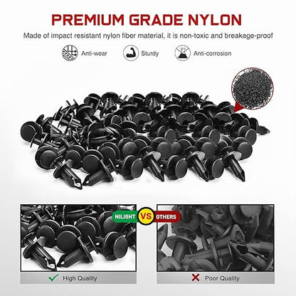 Nilight 100PCS Bumper Rivet Clips for GM 21030249 for Ford N807389S for Chrysler 6503598 Nylon Car Push Fastener Kits 9mm Hole,2 Years Warranty