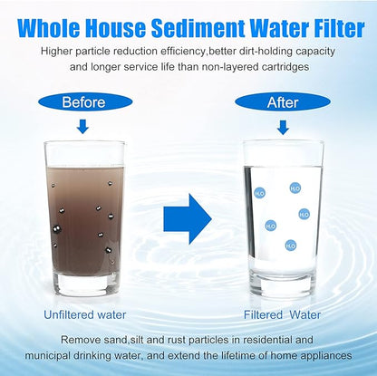 10 Micron 10" x 2.5" String Wound Sediment Water Filter Cartridge,5 Pack,Whole House Sediment Filtration, Universal Replacement for Most 10 inch RO Unit