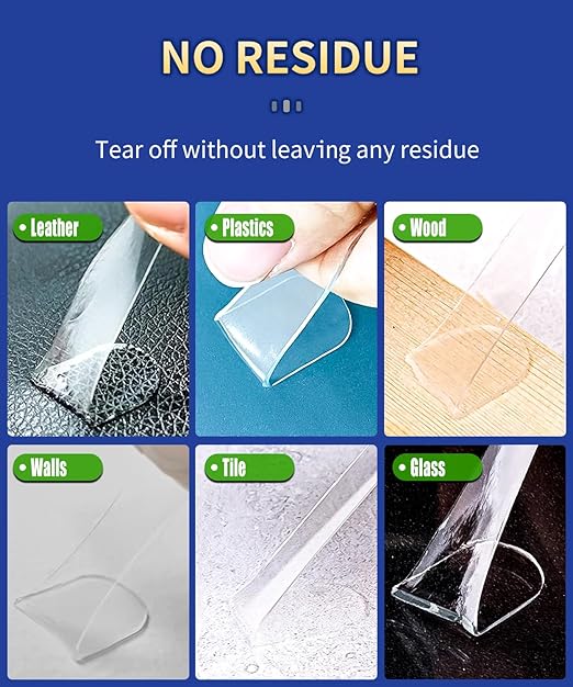 Double Sided Tape Strong Adhesive, Super Stick Large Tape Heavy Duty Mounting (20Ft x 1.2In), No Damage Wall Adhesive Clear Removable, Nano Decor Poster Tape