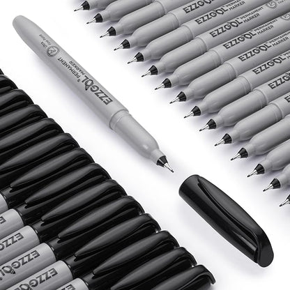 Ultra Fine Permanent Marker, 72 Pack Ultra Fine Point Black Permanent Marker set, Works on Plastic,Wood,Stone,Metal and Glass for Doodling, Marking