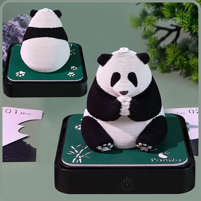 3D Time Piece Calendar 2026 DIY Calendars Tear Away Carving Art 3D Memo Pad Calendar With LED Lights sculpture artsy pads calendar notepad for Desktop Decor-Big Panda