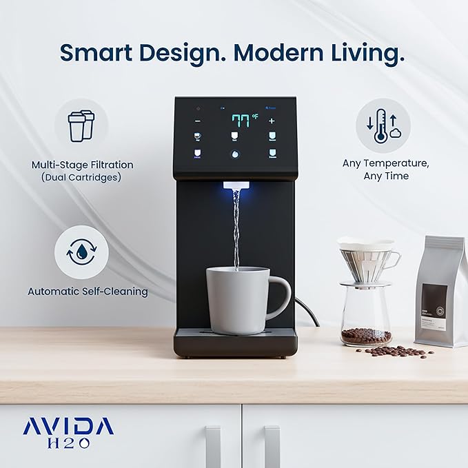 Ultra Instant Hot and Cold Water Dispenser - Bottleless Water Dispenser Countertop with Full Installation Kit and Quiet Multi-Stage Filtration + UV Sterilization & Modern Touchscreen Design