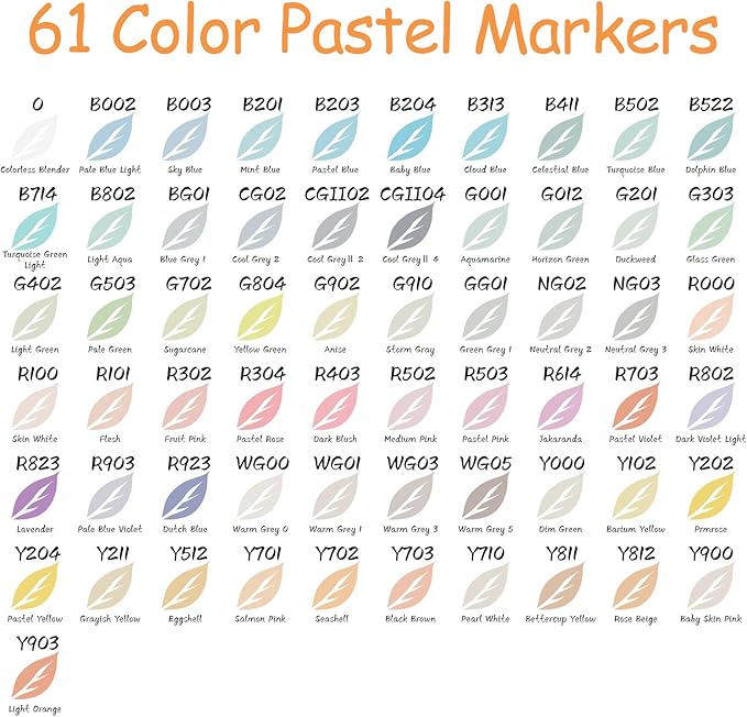 Caliart Pastel Markers, 61 Colors Dual Tip Art Markers Sketch Pens Permanent Alcohol Based, with Case for Adult Artist Halloween Drawing Sketching