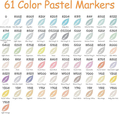 Caliart Pastel Markers, 61 Colors Dual Tip Art Markers Sketch Pens Permanent Alcohol Based, with Case for Adult Artist Halloween Drawing Sketching