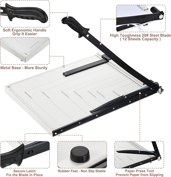 PATIKIL Paper Cutter A3 Stack Paper Trimmer for Cardstock, 18" Cutting Length, Guard Rail Paper Press Tool, Adjustable Guide, Metal Base, 12-Sheet Capacity, Paper Slicer for Office, Home