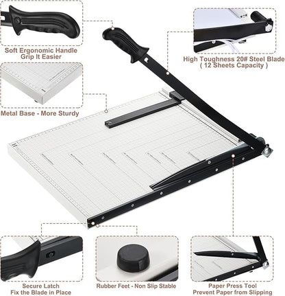 PATIKIL Paper Cutter A3 Stack Paper Trimmer for Cardstock, 18" Cutting Length, Guard Rail Paper Press Tool, Adjustable Guide, Metal Base, 12-Sheet Capacity, Paper Slicer for Office, Home