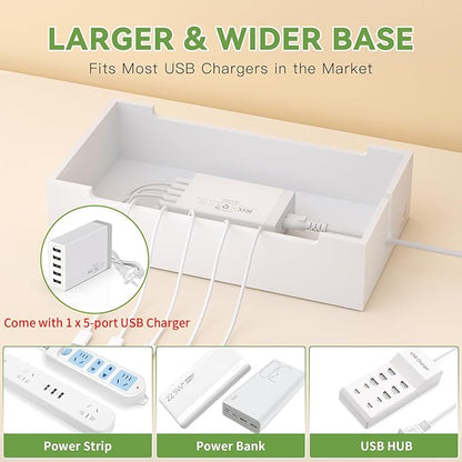 Pezin & Hulin Bamboo Charging Dock Station for Electronic Devices, Docking Organizer for Phone and Tablets, Smart Watch, Earbuds, Power Strip Box (Included 5-Port USB Charger and 6 Cables) -White
