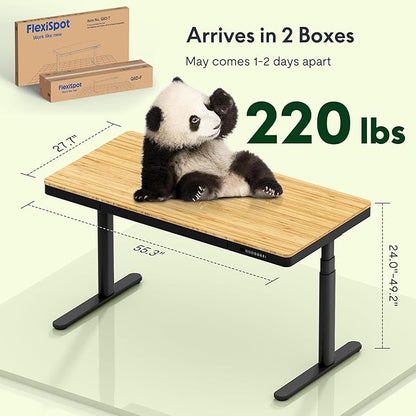 FLEXISPOT Q8 55" Bamboo Standing Desk, Dual Motor 3 Stages Adjustable Height Electric Computer Workstation w/Wireless Charging, Drawer, Quick Install, 220lbs Capacity (Bamboo Tabletop + Black Frame)