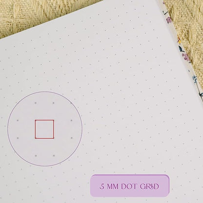 TIEFOSSI Dotted Journal Notebook, Dot Grid Notebook for Women Men, Fabric Flower Journal, 160 GSM Thick Paper, 160 Numbered Pages, 8 x 8 Square Diary